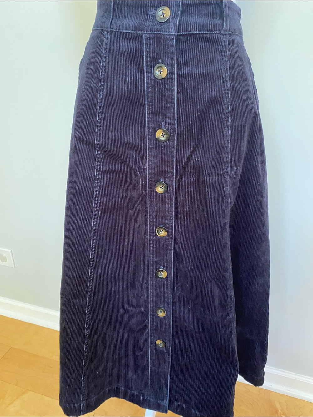Boden Dark navy blue wide wale button Front Corduroy Midi Skirt Sz 4 US 6 UK